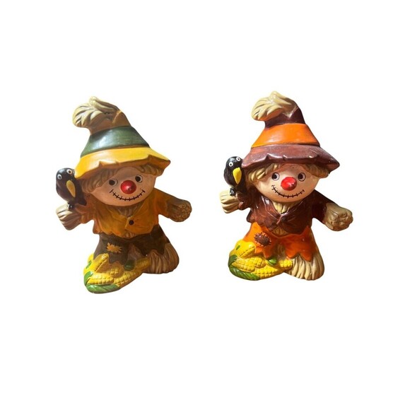 Lot of 2 Vintage Parma of Japan Fall Scarecrow Figurines – 5” Ceramic Autumn Dec - Picture 1 of 4